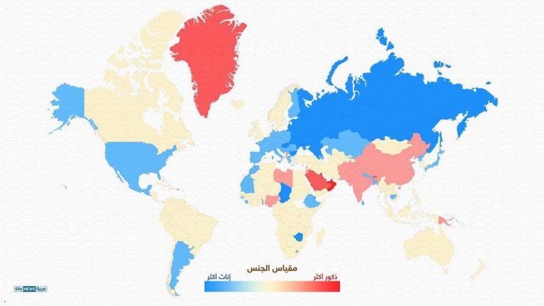 موريتانيا بلون “الإناث” في خريطة تبرز تباين “الذكور والإناث” في العالم